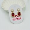 Royal Red Pearl Drop Earrings – Vintage 18K Gold-Tone Polish Frame (Premium Statement)