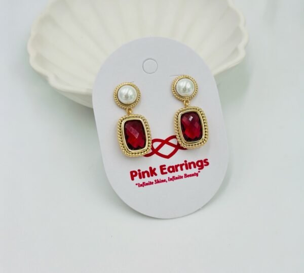 Royal Red Pearl Drop Earrings – Vintage 18K Gold-Tone Polish Frame (Premium Statement)