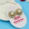 Radiant Bloom Pearl Studs – Crystal-Encrusted Floral Frame with Pearl Center