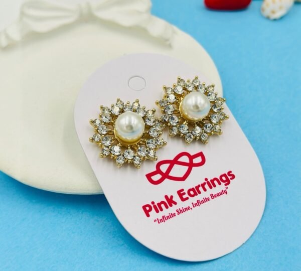 Radiant Bloom Pearl Studs – Crystal-Encrusted Floral Frame with Pearl Center