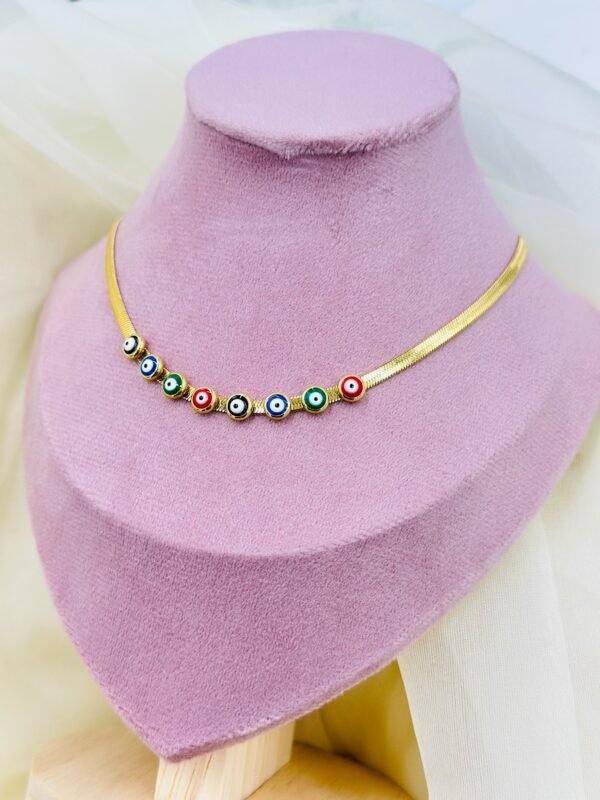 Multicolour Evil Eye Necklace – Adjustable Gold Tone Chain | Stainless Steel