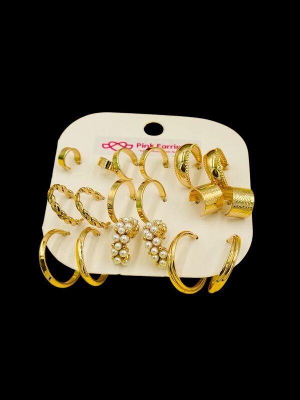 Gold-Tone Half Hoop & Pearl Earring Set – 9 Pairs Combo Pack