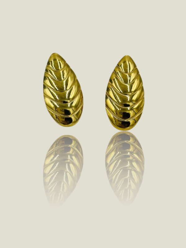Textured Leaf-Pattern Gold Stud Earrings – Stainless Steel, Anti-Tarnish