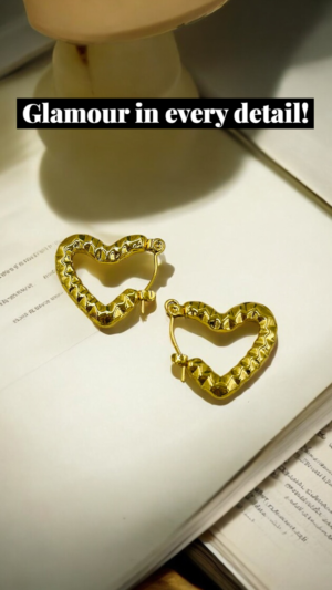 Textured Gold Heart Hoop Earrings – Stainless Steel