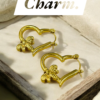 Gold Heart Hoop Earrings with Bee Charm – Stainless Steel