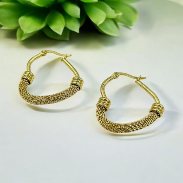 Textured Mesh Gold Hoop Earrings – Stainless Steel, Anti-Tarnish
