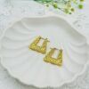 Anti-Tarnish Embossed Gold Stainless Steel Square Hoop Earrings