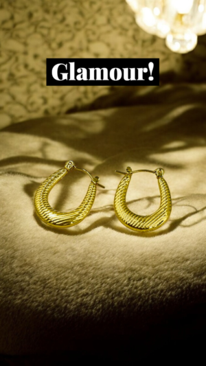 Textured Oval Gold Hoop Earrings – Stainless Steel