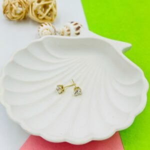 White Round Cut Stud Earrings | Gold Polish | Anti-Tarnish Stainless Steel