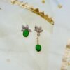 Asymmetric Green Stone Floral Earrings – 14K Gold Plated Statement