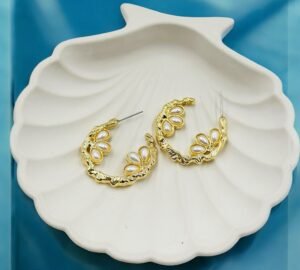 Baroque Bloom Pearl Hoops – Textured Gold Half Hoops with Cluster Pearls
