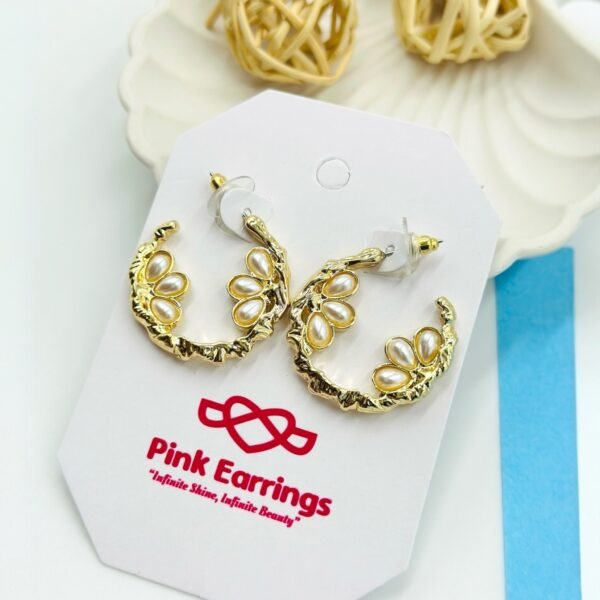 Baroque Bloom Pearl Hoops – Textured Gold Half Hoops with Cluster Pearls