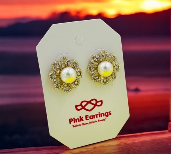 Bloom Radiance Pearl Studs – Floral Crystal Frame with Pearl Center