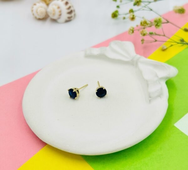 Blue Round Stud Earrings | Gold Plated | 6mm | Elegant Daily Wear Studs