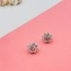 blush-bloom-starburst-stud-earrings-closeup-PinkEarrings Blush Bloom Starburst Stud Earrings – Pink Round Crystal with Petal Halo (Statement)