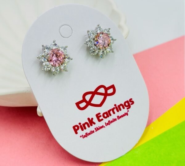 blush-bloom-starburst-stud-earrings-side-Pink-Earrings Blush Bloom Starburst Stud Earrings – Pink Round Crystal with Petal Halo (Statement)