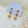 Pink Floral Drop Earrings – Gold-Plated Stainless Steel with Crystal Accents