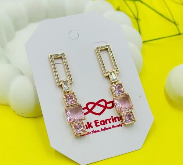 Blush Prism Geometric Earrings – Pink Stone Statement Drops - 18K Gold-Tone Polish (Premium Statement)