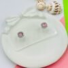 Blush Royale Cushion Stud Earrings – Pink Stone with Baguette Halo - Silver-Tone