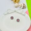 Blush Royale Cushion Stud Earrings – Pink Stone with Baguette Halo - Silver-Tone