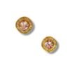 Blush Royale Cushion Stud Earrings – Pink Stone with Baguette Halo - 18K Golden-Tone