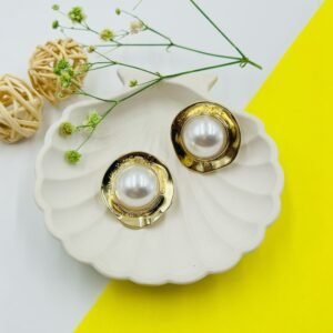 Bold Aura Pearl Dome Studs – Sculpted Gold Frame with Oversized Pearl Center