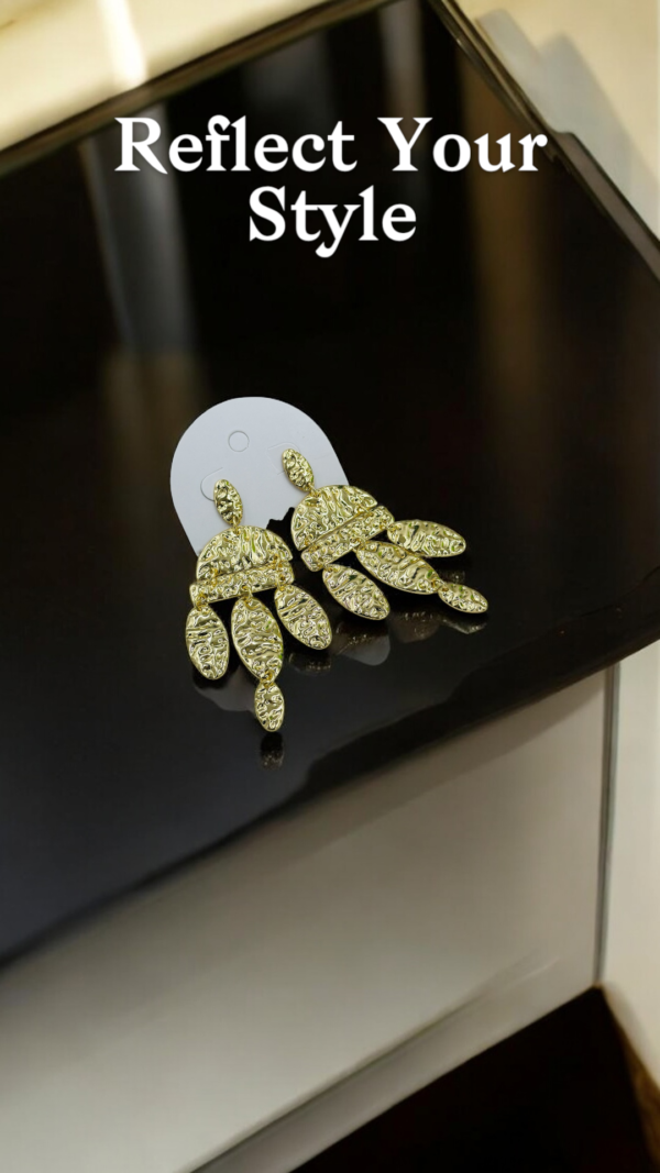 Hammered Gold Chandelier Earrings –  Textured Stainless Steel Statement Jewelry