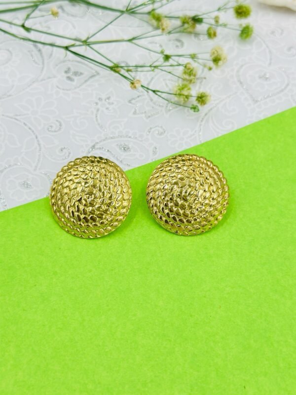 Textured Dome Stud Earrings – Stainless Steel, Anti-Tarnish Gold Finish