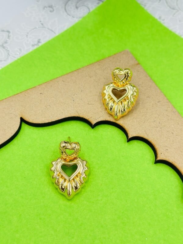 Anti-Tarnish Puffy Double Heart Gold Earrings – Premium Stainless Steel