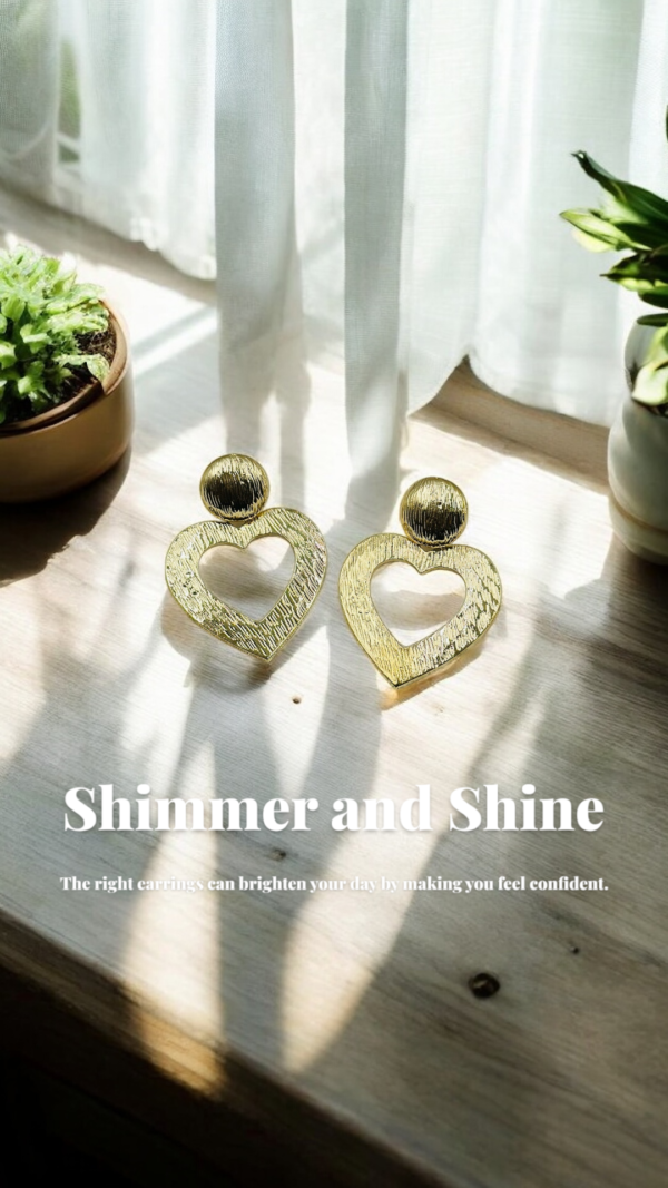 Textured Gold Heart Drop Earrings – Statement Design