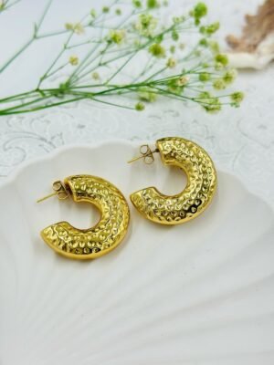 Chunky Textured Gold Hoop Earrings – Stainless Steel, Anti-Tarnish, Premium
