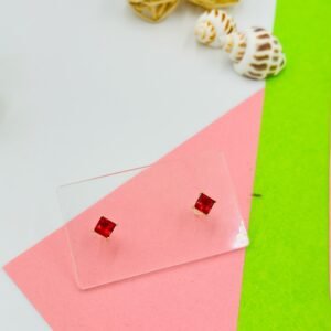 Red Princess Cut 5mm Stud Earrings | Gold Finish | Anti-Tarnish Stainless Steel