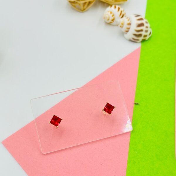 Red Princess Cut 5mm Stud Earrings | Gold Finish | Anti-Tarnish Stainless Steel