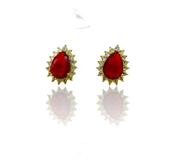 Vintage-Inspired Royal Red Teardrop Earrings – Statement Studs Gold Tone