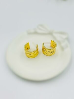Bold Textured Gold Hoop Cuffs Earrings | Minimal Chic Statement Jewelry - Stainless Steel