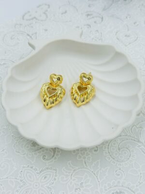 Anti-Tarnish Puffy Double Heart Gold Earrings – Premium Stainless Steel