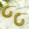 Anti-Tarnish Gold Rope Half Hoop Earrings – Chunky & Classic