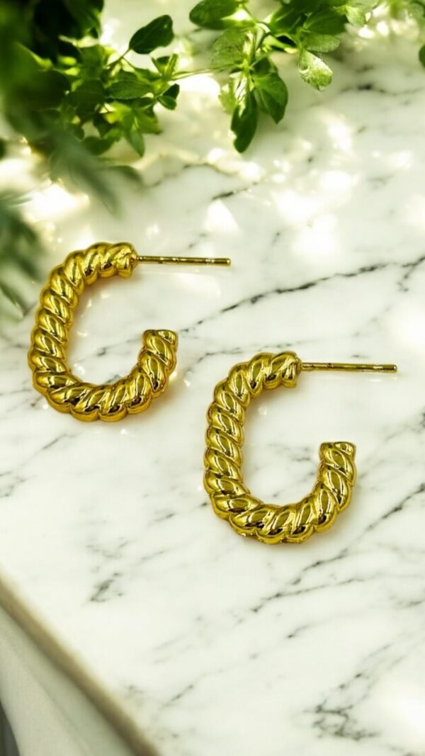 Anti-Tarnish Gold Rope Half Hoop Earrings – Chunky & Classic
