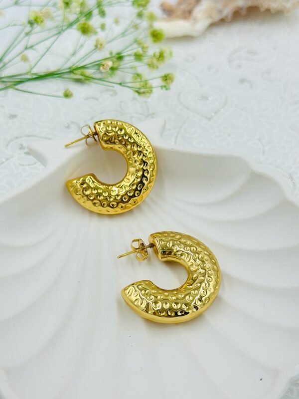 Chunky Textured Gold Hoop Earrings – Stainless Steel, Anti-Tarnish, Premium