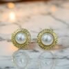 Hammered Gold Round Pearl Stud Earrings – Stainless Steel