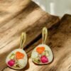 Hand-Painted Floral Drop Earrings – Multicolor Enamel on Gold-Plated Base