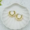 Cream Marble Finish Hoop Earrings – Glossy Gold Accent, Premium