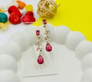 Crimson Vine Drop Earrings – Red Crystal, Pearl & 18K Gold-Tone Polish Finish (Premium Statement)