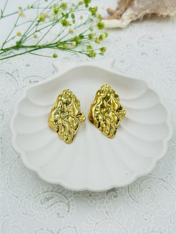 Molten Flow/ Crumpled Textured Gold Stud Earrings – Stainless Steel, Anti-Tarnish