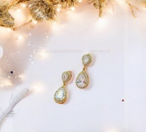 Clear Crystal Teardrop Elegance Earrings – Dual Pear-Cut Stones in 18k Golden-Tone (Statement)