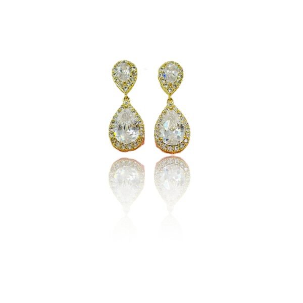 Clear Crystal Teardrop Elegance Earrings – Dual Pear-Cut Stones in 18k Golden-Tone (Statement)
