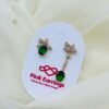 Asymmetric Green Stone Floral Earrings – 14K Gold Plated Statement