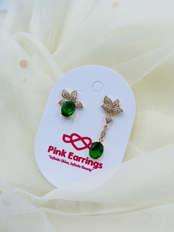 Asymmetric Green Stone Floral Earrings – 14K Gold Plated Statement