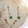 Green Heart Crystal Drop Earrings – 14K Gold Plated Premium Statement