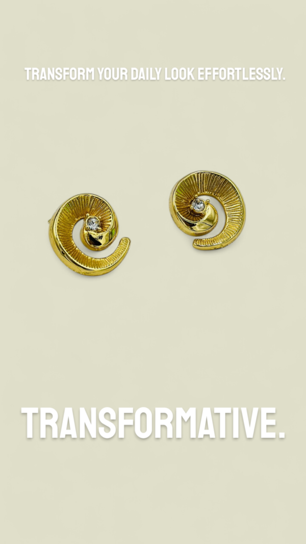 Golden Spiral Stud Earrings with Crystal Stone – Stainless Steel